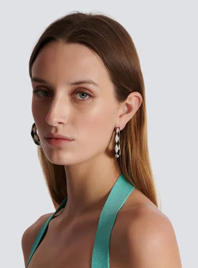 Balmain Diamond Enamelled Two-tone Hoop Earrings In Black