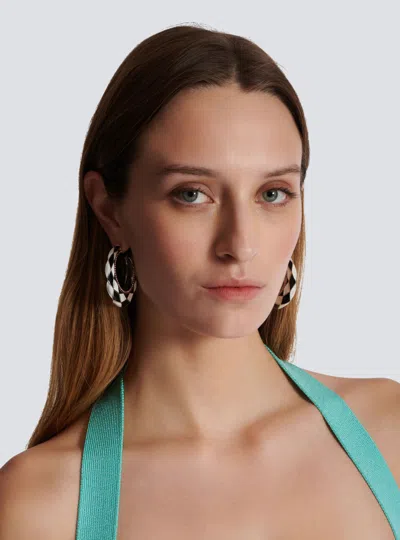 Balmain Diamond Enamelled Two-tone Hoop Earrings In Black