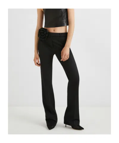 Marella Flared Trousers With Flower-adorned Belt Detail In Black