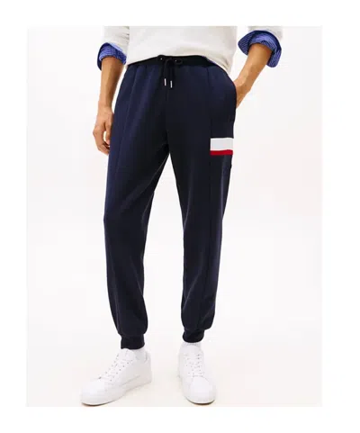 Tommy Hilfiger Colour-blocked Fleece Cuffed Joggers In Blue