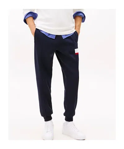 Tommy Hilfiger Colour-blocked Fleece Cuffed Joggers In Blue