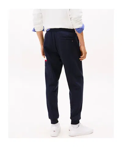 Tommy Hilfiger Colour-blocked Fleece Cuffed Joggers In Blue