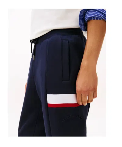 Tommy Hilfiger Colour-blocked Fleece Cuffed Joggers In Blue