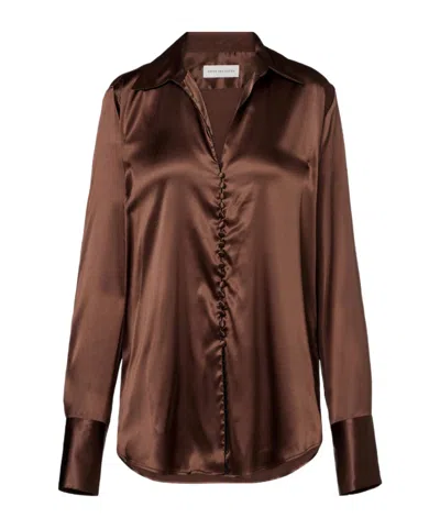 Dries Van Noten Collared Long-sleeved Shirt In Brown