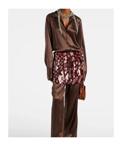 Dries Van Noten Collared Long-sleeved Shirt In Brown