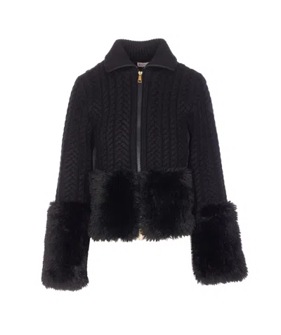 Moncler Cable-knit Wool-blend Cardigan In Black