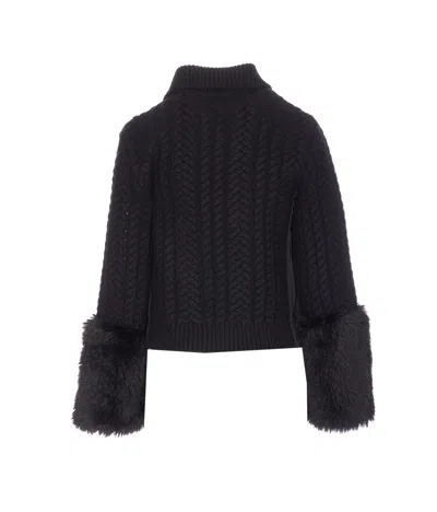 Moncler Cable-knit Wool-blend Cardigan In Black
