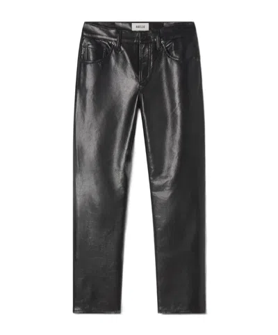 Agolde Leather Croc-embossed Arc Wide-leg Jeans In Black