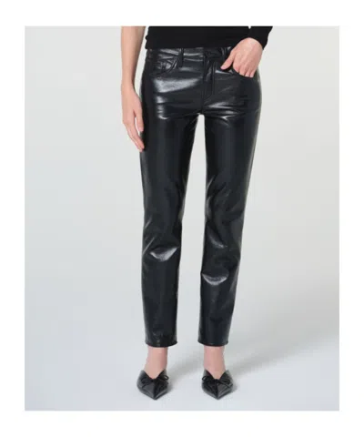 Agolde Leather Croc-embossed Arc Wide-leg Jeans In Black
