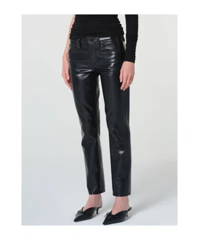 Agolde Leather Croc-embossed Arc Wide-leg Jeans In Black