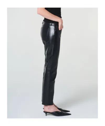 Agolde Leather Croc-embossed Arc Wide-leg Jeans In Black