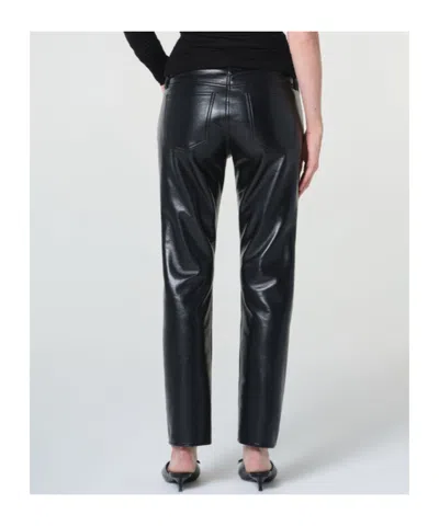 Agolde Leather Croc-embossed Arc Wide-leg Jeans In Black