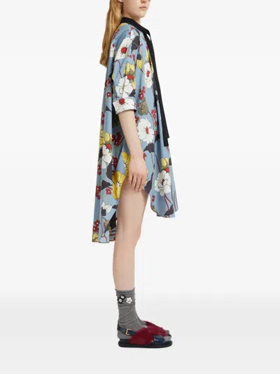 Marni Neck-tie Floral-print Dress In Blue