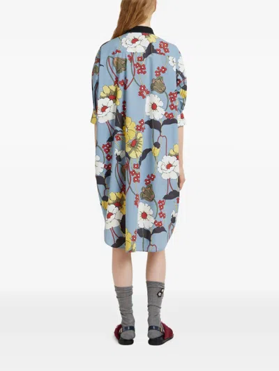 Marni Neck-tie Floral-print Dress In Blue