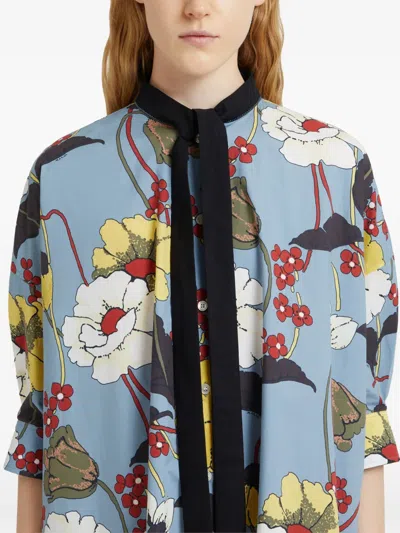Marni Neck-tie Floral-print Dress In Blue