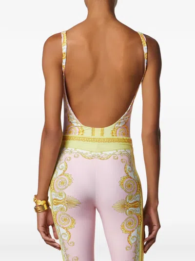 Versace Multicolor One-piece Swimsuit With All-over Medusa Print In Tech Fabric For Women In Yellow