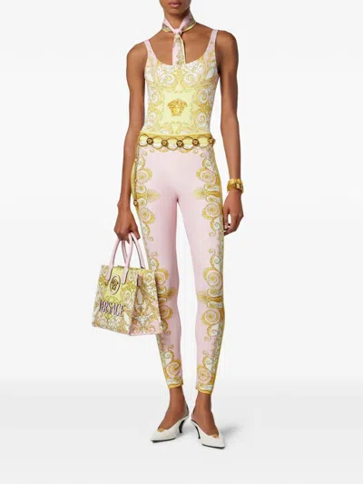 Versace Multicolor One-piece Swimsuit With All-over Medusa Print In Tech Fabric For Women In Yellow