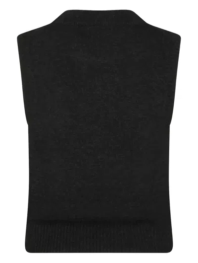 Ganni Sleeveless Intarsia Knit Crew Neck Top In Black