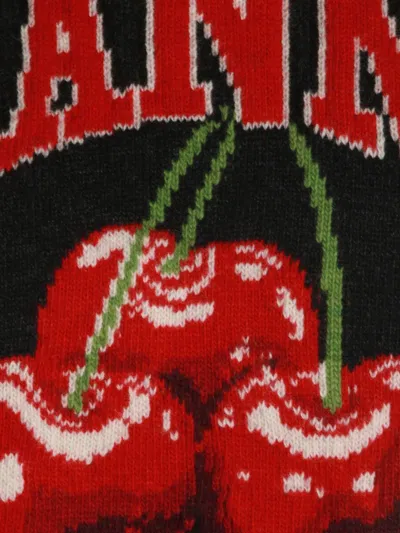 Ganni Sleeveless Intarsia Knit Crew Neck Top In Black