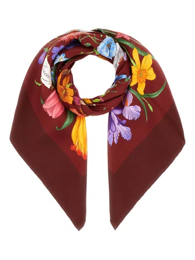 Gucci Floral-print Silk Scarf In Red