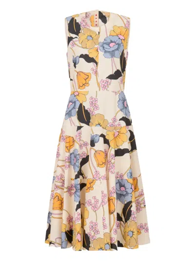 Marni Sleeveless Floral Midi Dress In Neutral