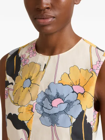 Marni Sleeveless Floral Midi Dress In Neutral