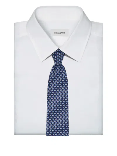 Ferragamo Elephant-pattern Tie In Blue