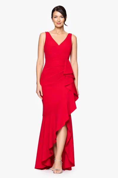 Betsy & Adam Ruffled High-low Gown In Red