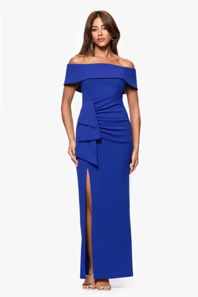 Xscape Evenings Ruched Off The Shoulder Crepe Gown In Multi