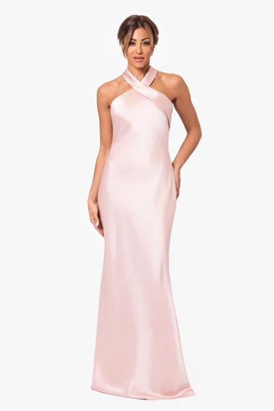 Xscape Evenings "francesca" Satin Halter Tie Neck Floor Length Dress In White