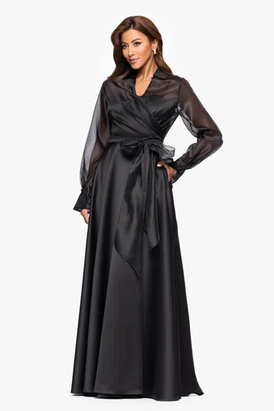 Xscape Evenings Long Sleeve Organza A-line Gown In Black