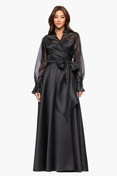 Xscape Evenings Long Sleeve Organza A-line Gown In Black