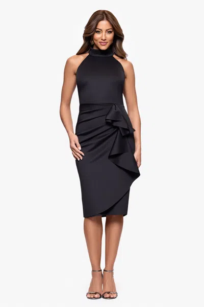 Xscape Evenings Cascade Ruffle Cocktail Sheath Dress In Black