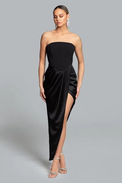 Xscape Evenings Ghrail "rockefeller" Crepe And Satin Dress In Black