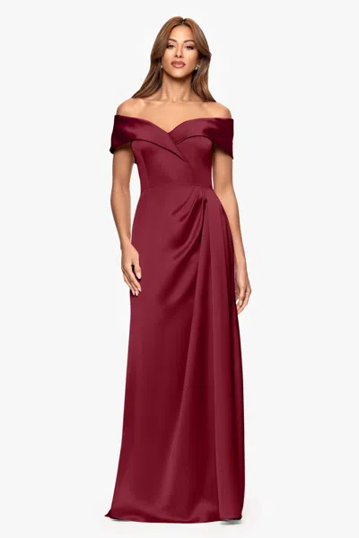 Xscape Evenings Petite "daliah" Satin Off The Shoulder Floor Length Dress In Red