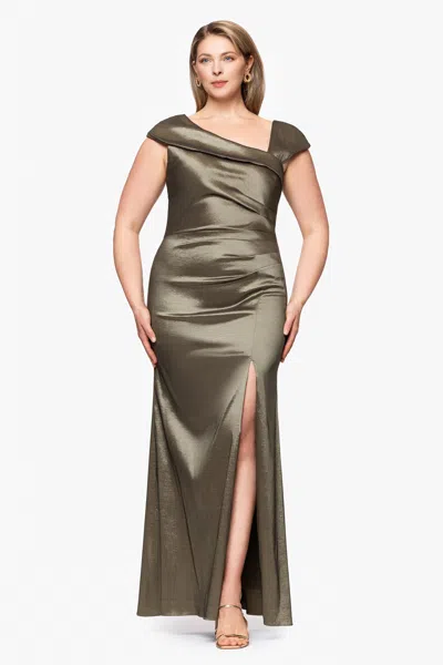 Xscape Evenings Stretch Taffeta Trumpet Gown In Brown