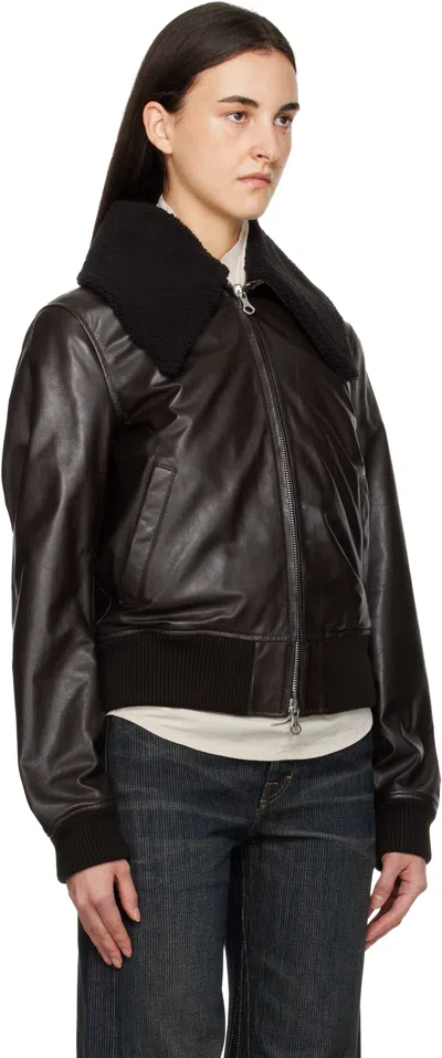 Our Legacy Brown Pharos Leather Bomber Jacket In Black