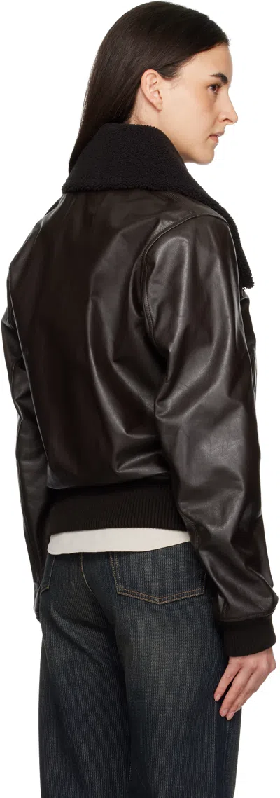 Our Legacy Brown Pharos Leather Bomber Jacket In Black