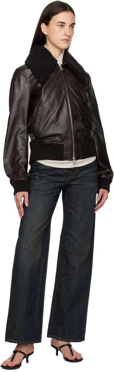 Our Legacy Brown Pharos Leather Bomber Jacket In Black