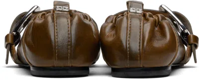 Ganni Khaki Buckle Strap Ballerina Flats In Brown