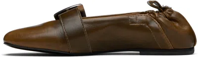 Ganni Khaki Buckle Strap Ballerina Flats In Brown