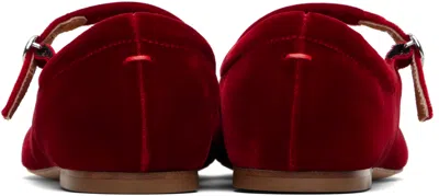 Aeyde Round Toe Velvet Ballerina Shoes With Flat Sole In Red