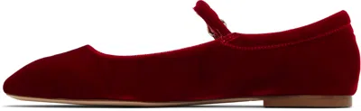 Aeyde Round Toe Velvet Ballerina Shoes With Flat Sole In Red