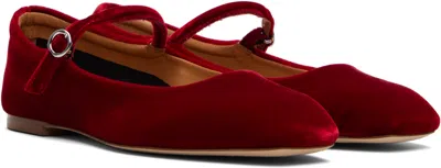 Aeyde Round Toe Velvet Ballerina Shoes With Flat Sole In Red