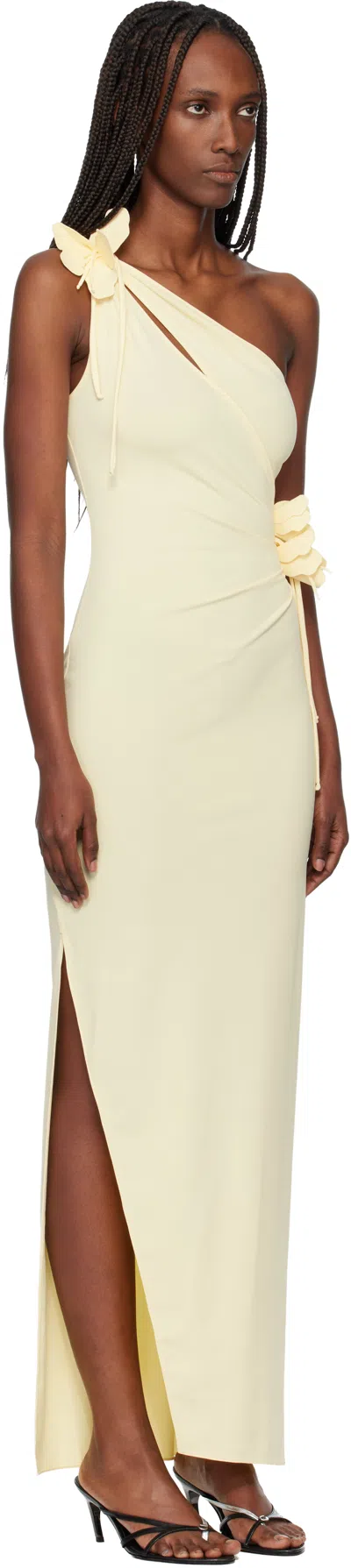 Coperni Asymmetric Flower Midi Dress In Yellow