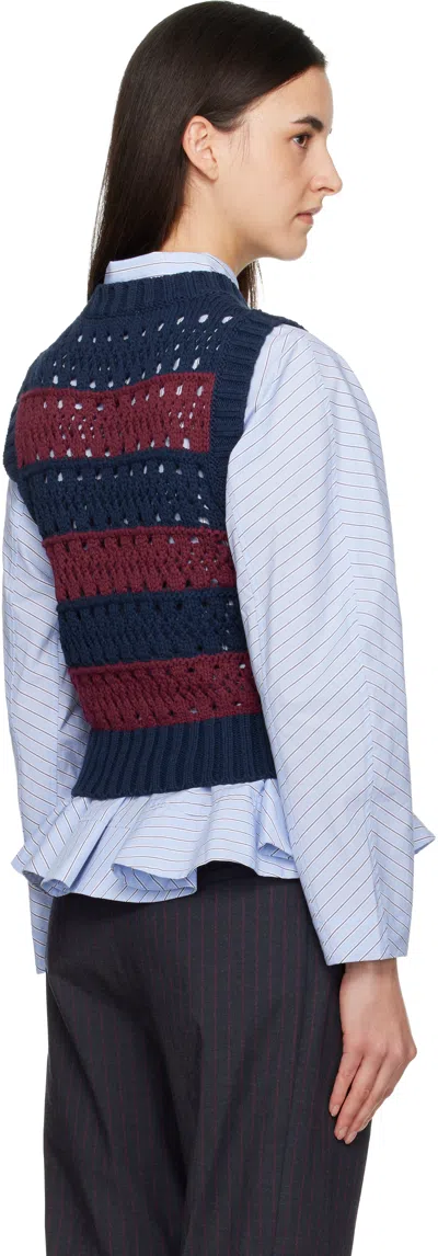 Ganni Navy & Burgundy Cotton Mixed Stripe Vest In Blue