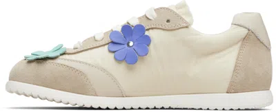 Marni Kids Beige Suede & Taffeta Sneakers In Multi
