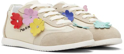 Marni Kids Beige Suede & Taffeta Sneakers In Multi