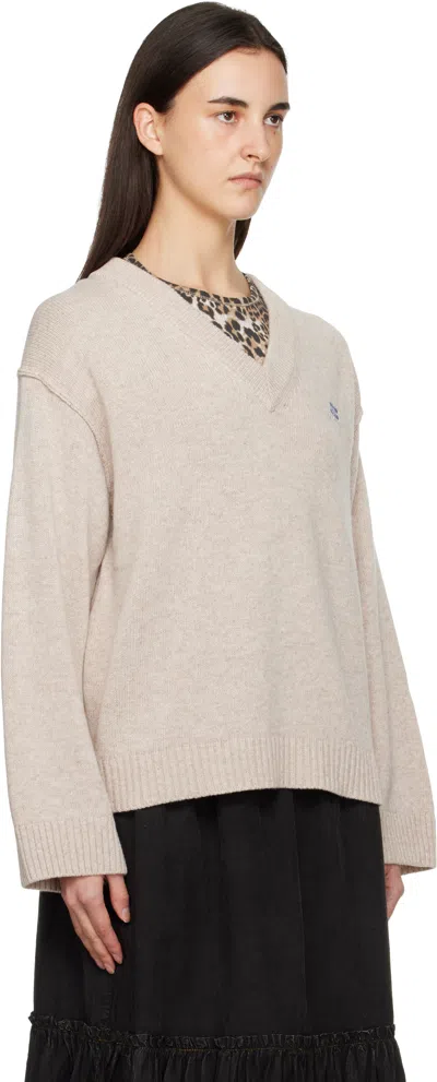 Ganni Beige Wool Mix V-neck Jumper Sweater In Neutral