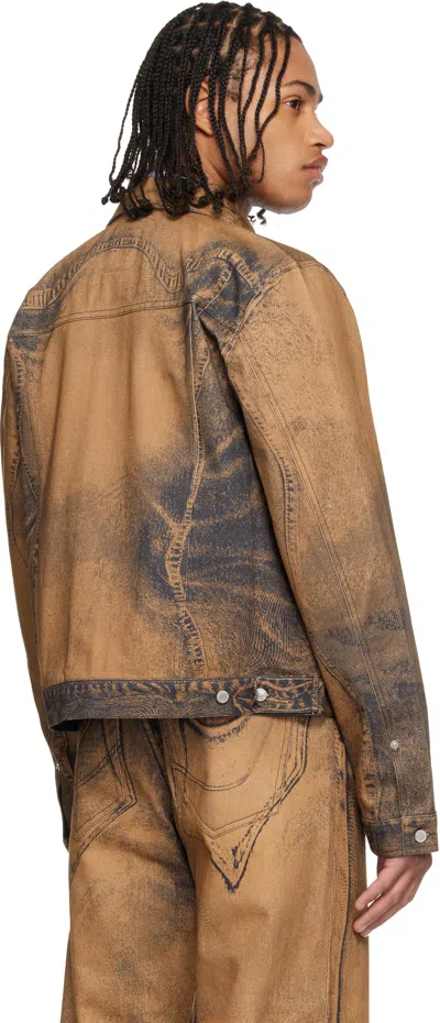Camperlab Brown Distorted Print Denim Jacket In Multi
